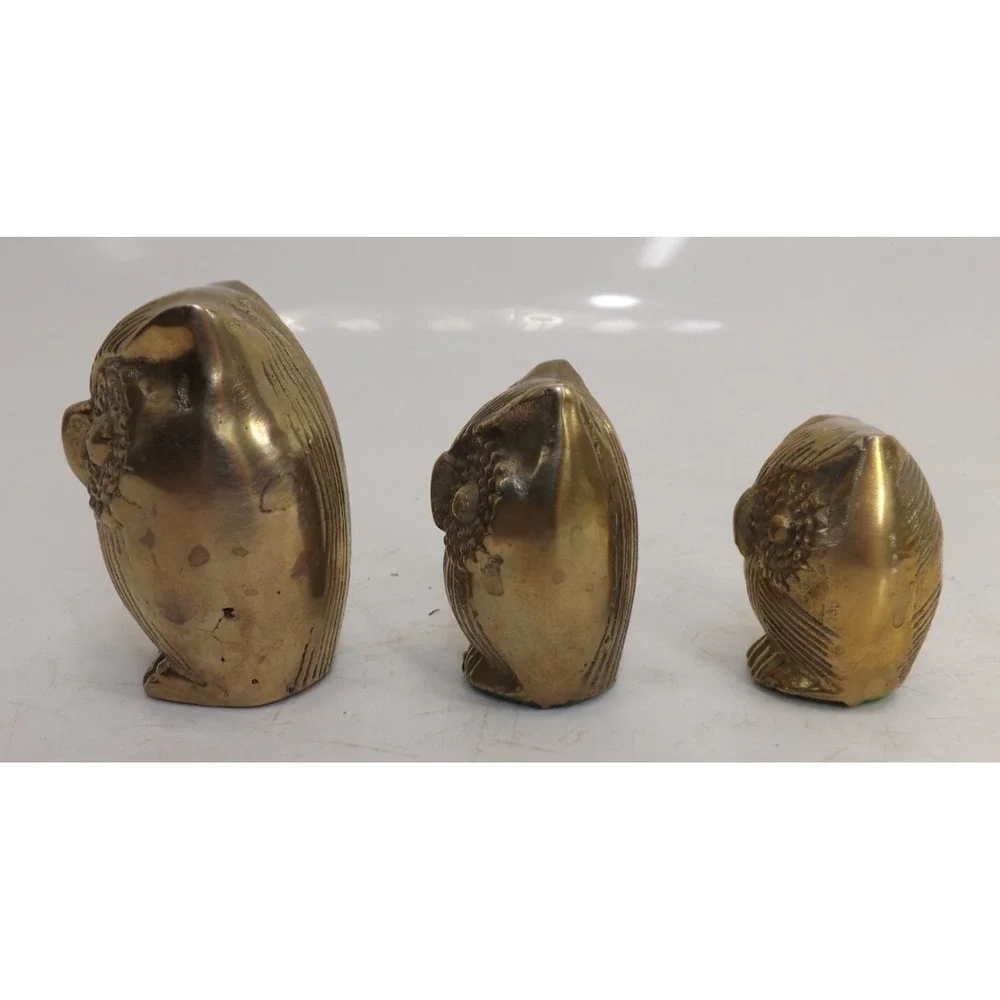 Brass 🦉Owl Family of 3 Vintage decor figurines = over 1 pound total weight